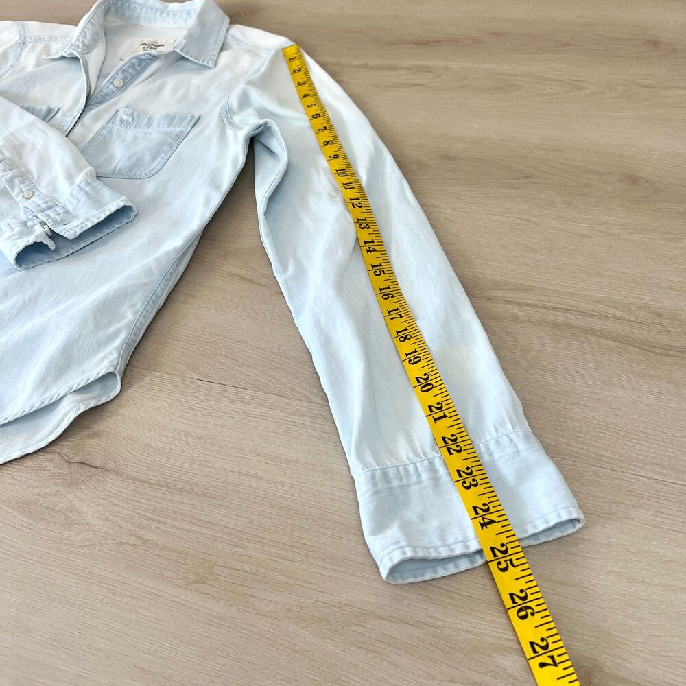 Abercrombie & Fitch 100% Cotton Light Blue Denim Quarter Button-up Shirt Sz S - Picture 15 of 16